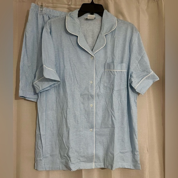 Madison’s Best Blue Gingham Pajama Set Short Sleeve Button Front Size L - Picture 1 of 6
